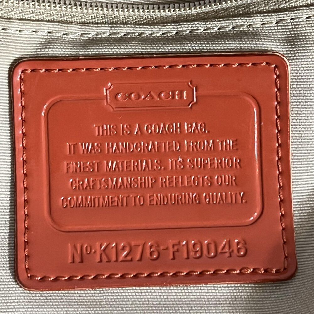 Coach Tote Bag Womens Medium Brown Signature Avary Canvas Orange Patent Trim - Picture 4 of 15